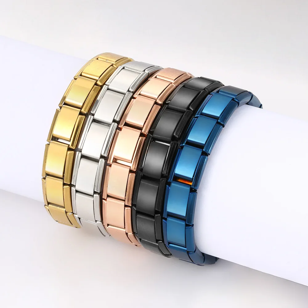 Yupsk Trendy Square Italien Edelstahl Armbänder Für Frauen Männer HipHop Metall Module Dehnbar Geschenk Geburtstag Party Schmuck