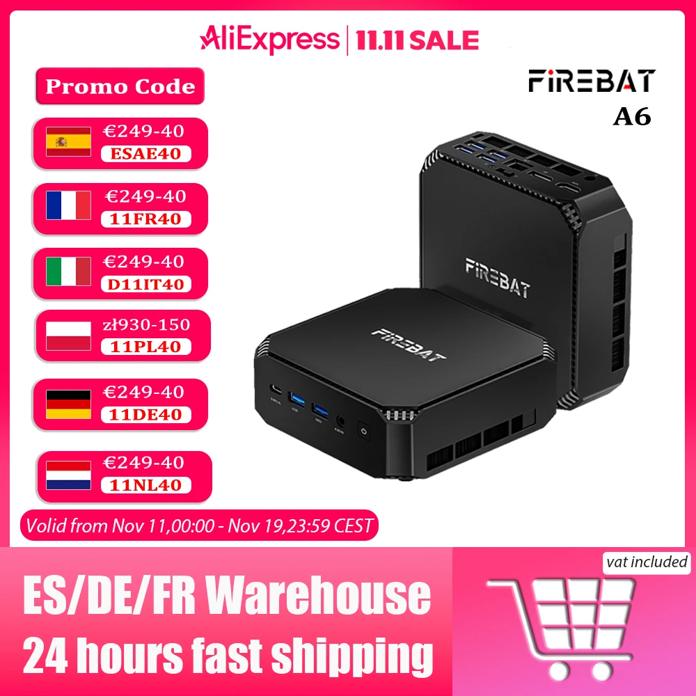 FIREBAT A6 MiniPC AMD R7 6800H Dual Band WiFi6 BT5.2 16GB 512GB Windows 11 Computer da gioco desktop Mini PC