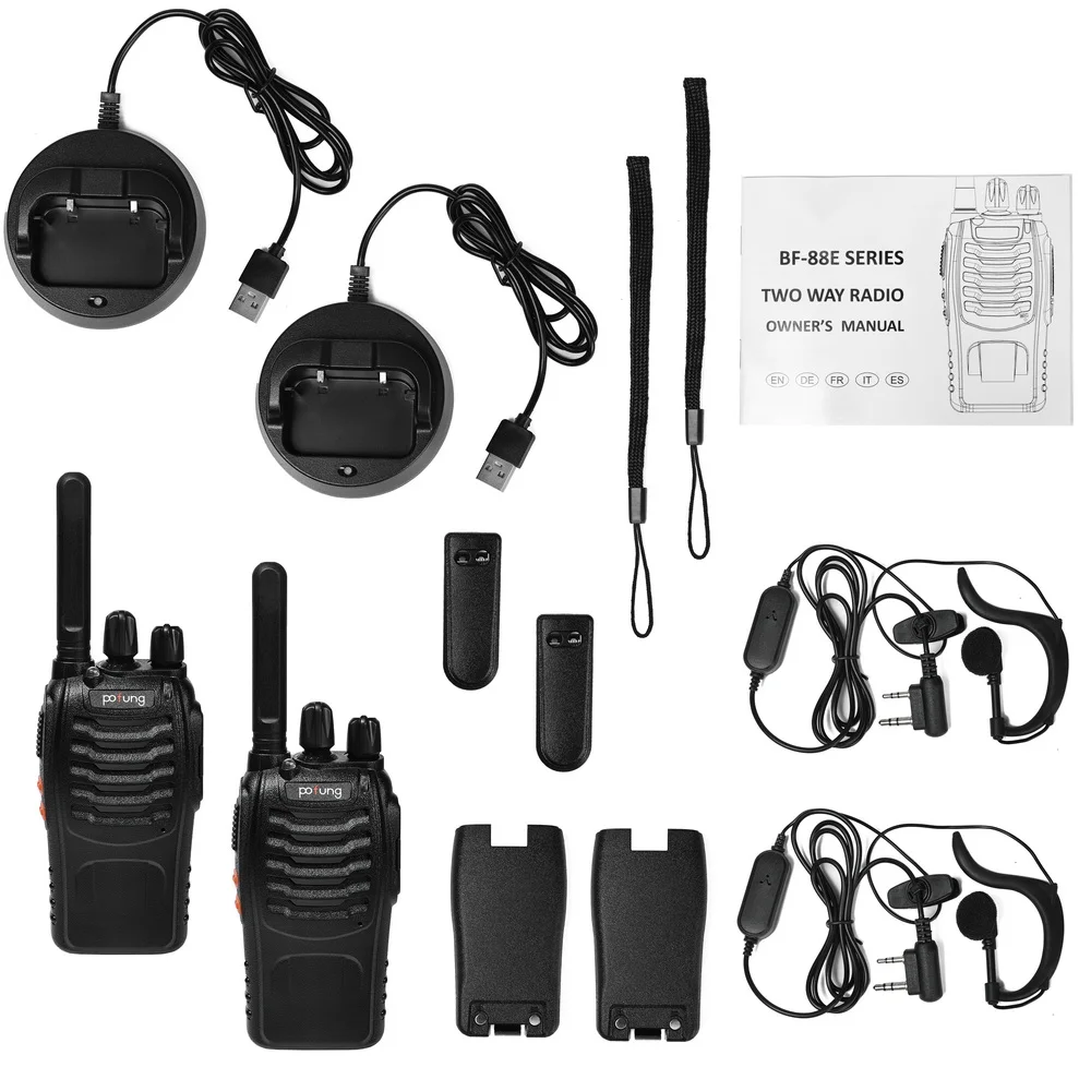 2PCS Pofung PT88E PMR446 Handheld Radio 446.00625-446.19375MHz 1500mAh 16CH VOX Scanner USB lader baofeng walkie talkie