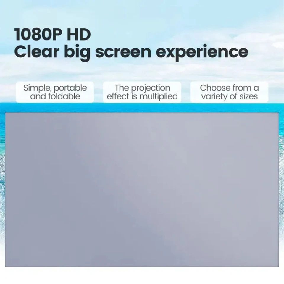 KaiAqua Projector Screen 100 120 133 Inch 16:9 Foldable Anti-Light Grey Reflective Cloth Portable Projection Screen For Home