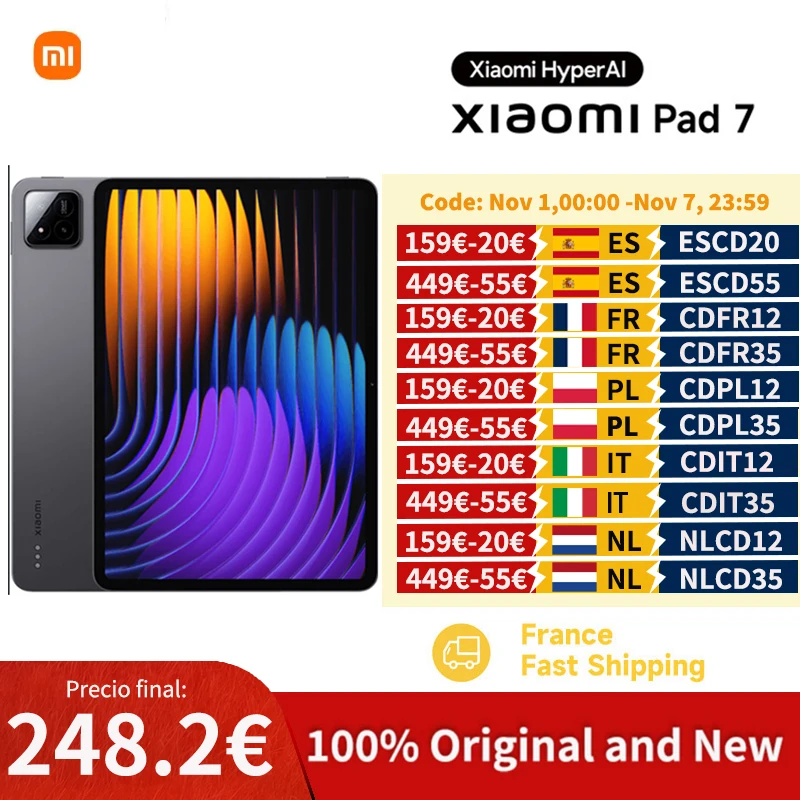 Versión Global Xiaomi Pad 7 Snapdragon 7+ Gen 3 tableta CPU octa-core 8850mAh 13MP cámara 11,2 "pantalla 45W carga Xiaomi Pad7