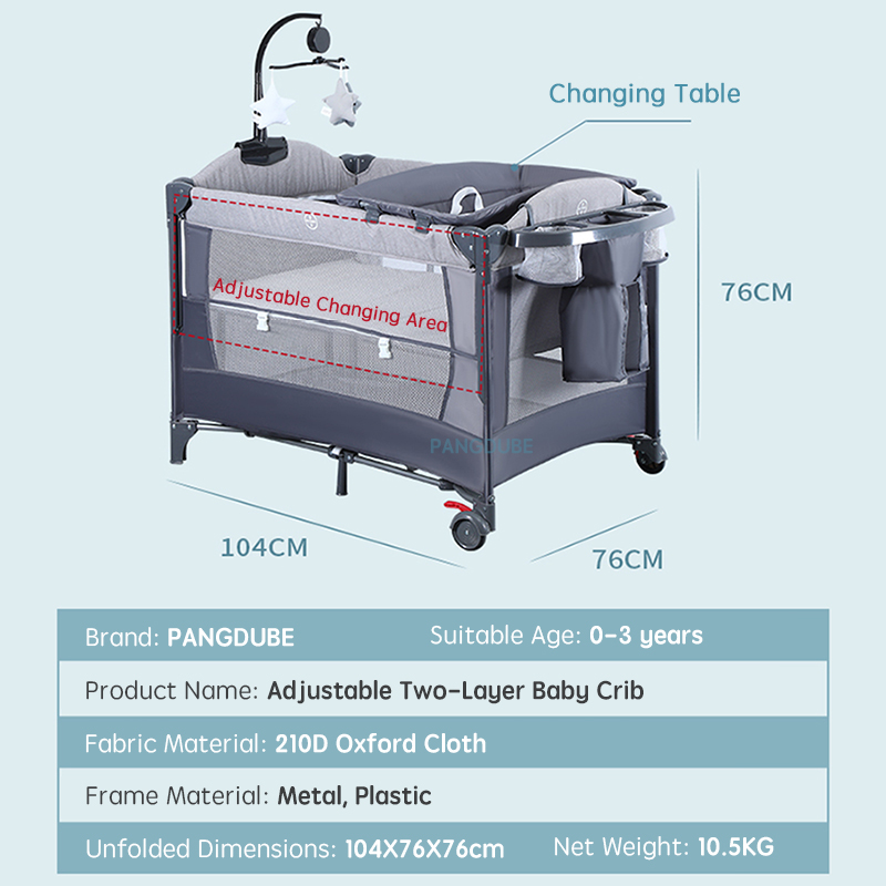 Pangdubbe เตียงเด็กอเนกประสงค์อายุ0ถึง3ปีเตียงสำหรับเด็กแรกเกิด104*76ซม. เปลพร้อมโต๊ะเปลเด็กเตียงนอนร่วม