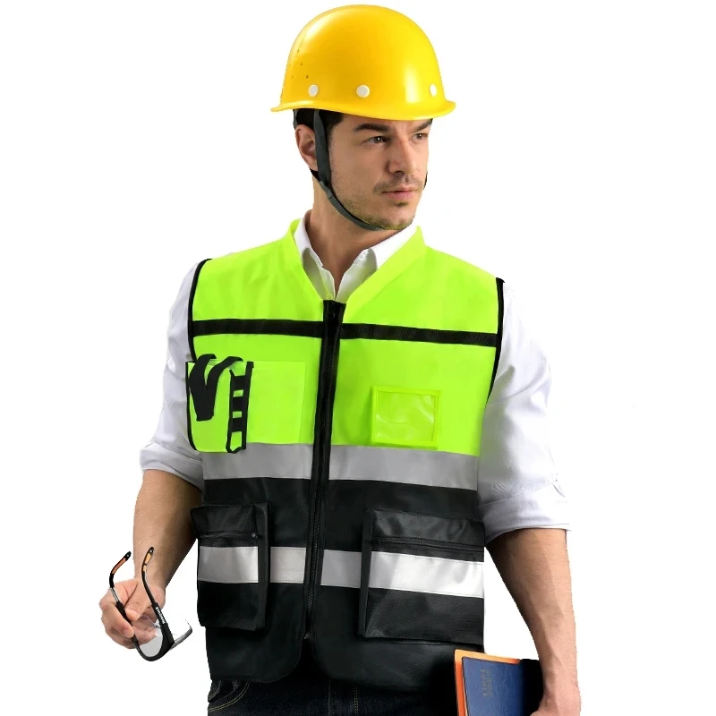 Custom LOGO Safety Vests with Pockets and Zipper Construction Working Clothes High Visibility Security Clothing