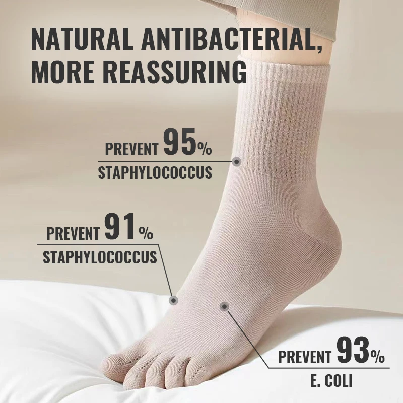 MiiOW, 5 pares de calcetines largos de cinco dedos para hombre, conjunto de banda de Lycra, desodorante, antibacteriano, deportivo, medias con punta abierta, calcetín informal de algodón puro