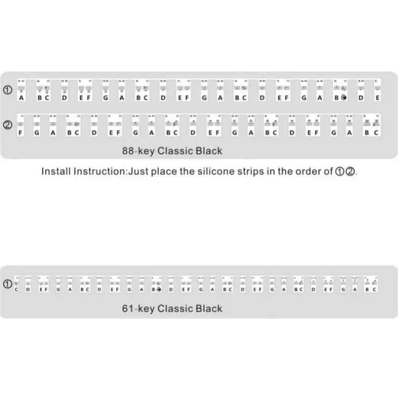 61 88 Keys Piano Keyboard Note Labels Marker Free Paste Overlay Silicone Strips Piano Guide for Beginners Kids Practice Sticker
