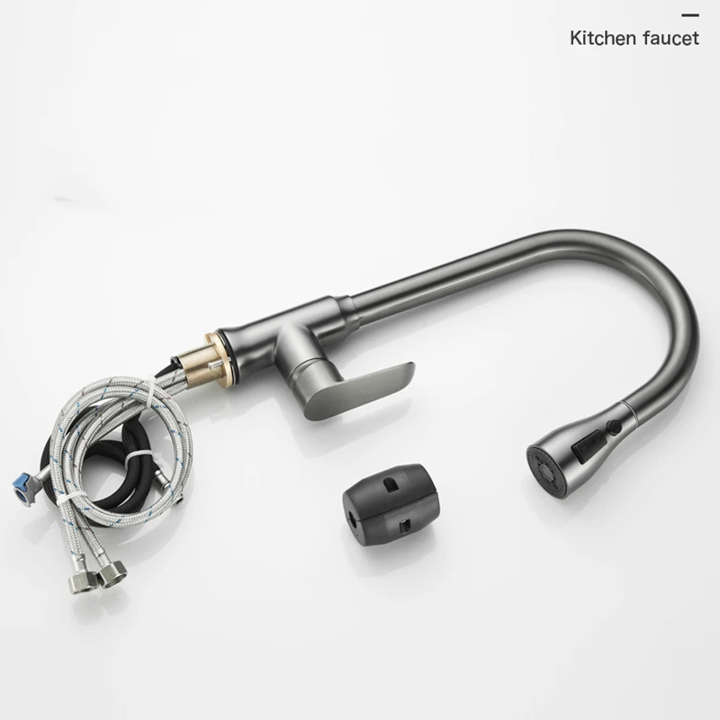 Küchenarmatur, Einzelloch, ausziehbarer Auslauf, Küchenspüle, Mischbatterie, Stream Sprühkopf, Pistole, Grau/Schwarz, Mischbatterie