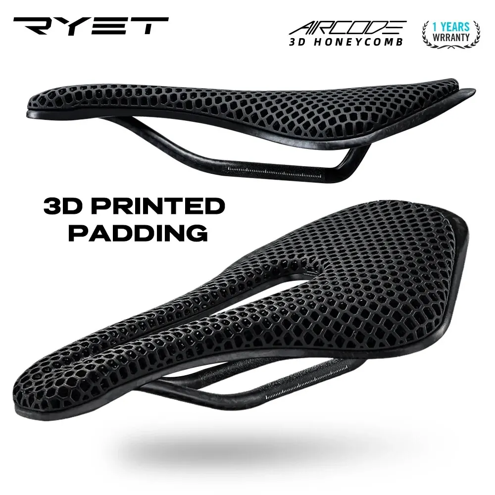 RYET-Ultraleve Carbon Fiber Bike Saddle, 3D Impresso, Oco, Confortável, Respirável, MTB, Cascalho, Estrada, Bicicleta, Ciclismo, Peças de Assento