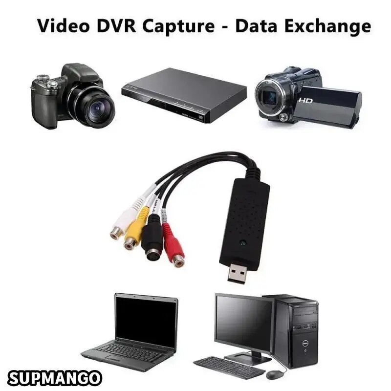 Conversor de áudio e vídeo usb 2.0, placa de captura, fácil tampa, conversor de áudio e vídeo, tv, dvd, vhs, placa adaptadora de captura de áudio, tv, vídeo, dvr