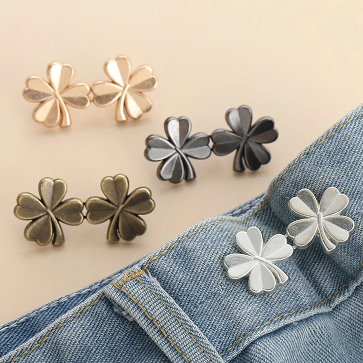 1 par de botones vaqueros, Clips ajustables para pantalones, faldas, tensor de cintura, hebilla, botón a presión, ajustador, Pin para pantalones, botón retráctil