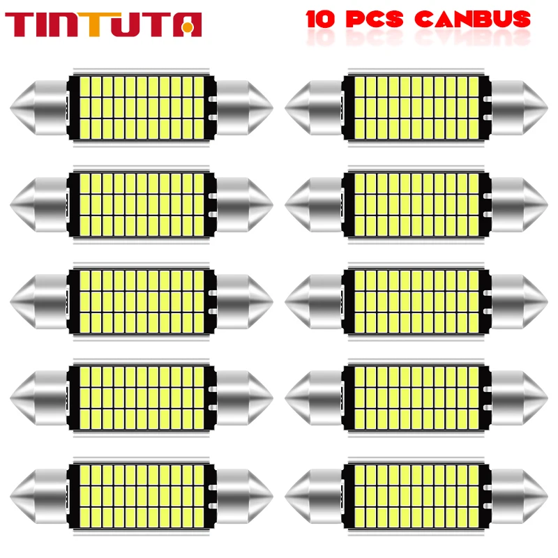 10 Uds. Festón 31mm 36mm 39mm 41mm bombilla LED superbrillante de alta calidad C5W C10W luz de matrícula de coche lámpara de techo de lectura Interior de coche