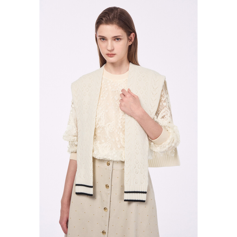 Elegant Hollow out Knitted Woolen Shawl Women's Spring Autumn Season Versatile Line Pattern Soft Age Defng Fashion Accessory