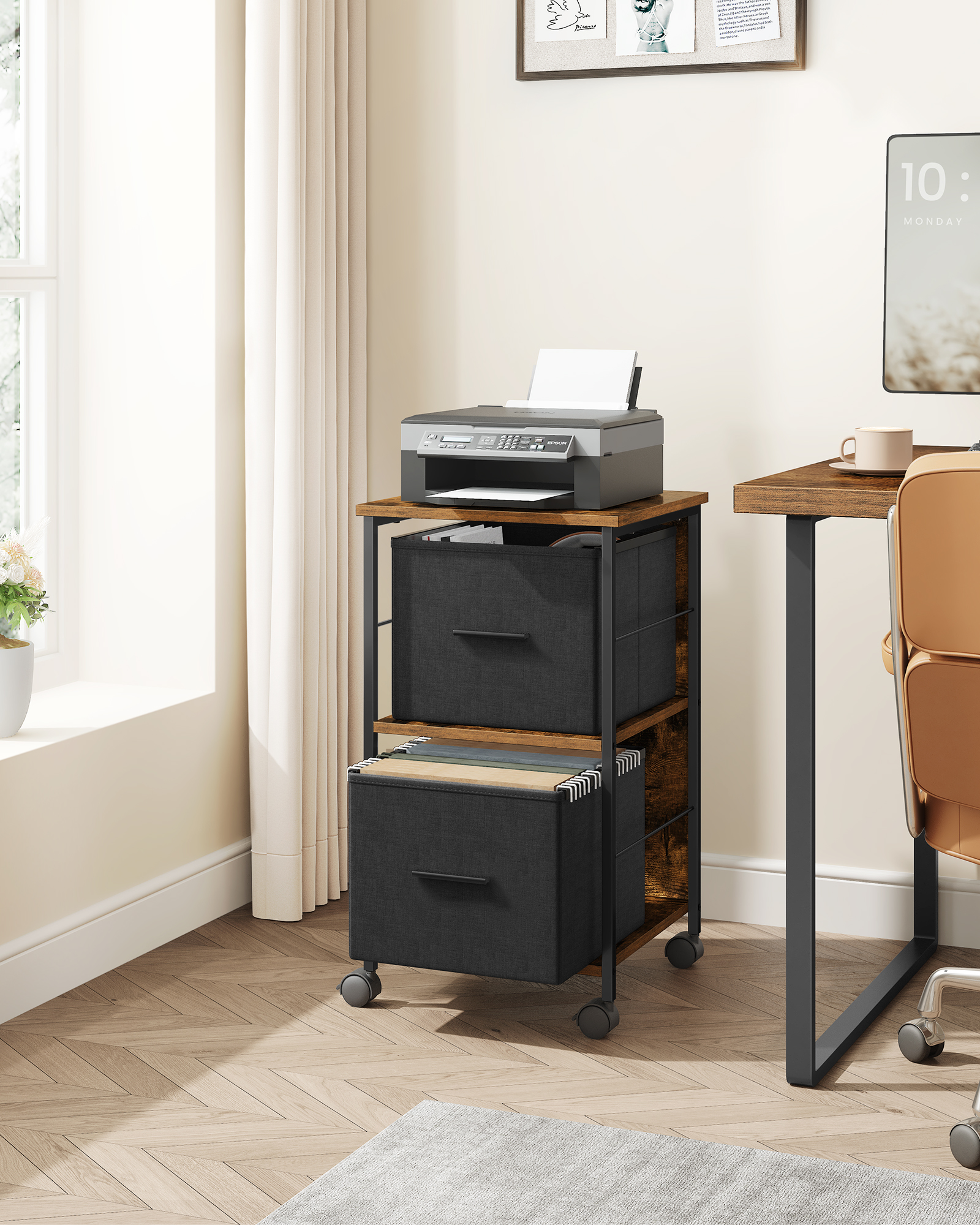 VASAGLE Aktenschrank mit 2 Schubladen, Druckerständer, für A4-, Letter-Format, Hängeregistratur, Aufbewahrungsbox, Homeoffice