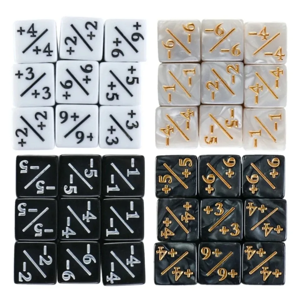 Zeszijdige dobbelstenen set D6 tellers 1/1 en -1/-1 set van 10 dobbelstenen voor wiskundeonderwijs, autorekenspeelgoed voor kinderen, kaartspelaccessoires