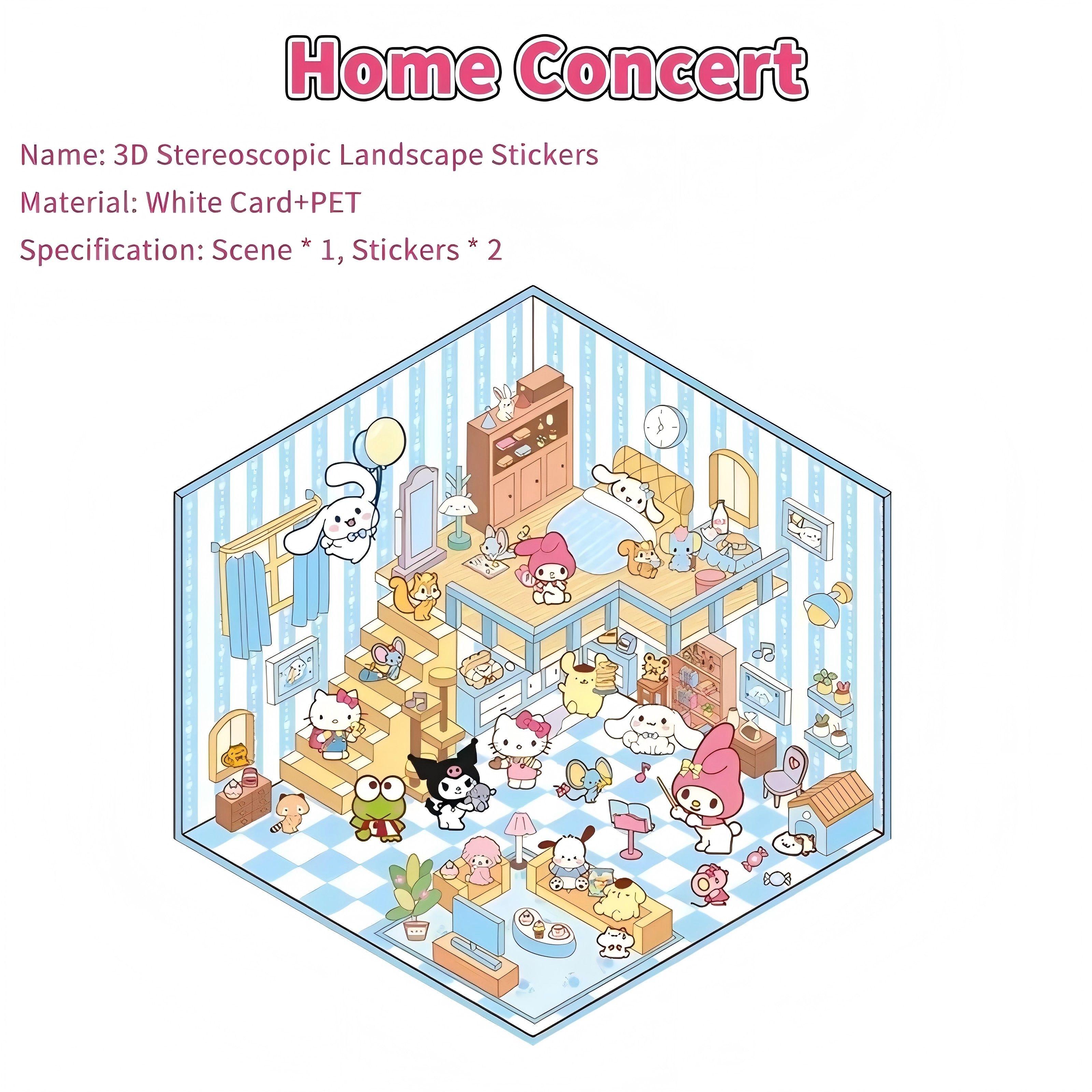 1set Cartoon Sanrio Hello Kitty 3D Stickers DIY Three-dimensional Cabin Scene Stacking Pasting Hand Account Sticker Kids Toys