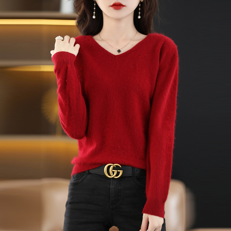 BELIARST 2024 outono inverno novas roupas femininas camisola 100% vison caxemira veludo com decote em v pulôver de malha tamanho grande topos