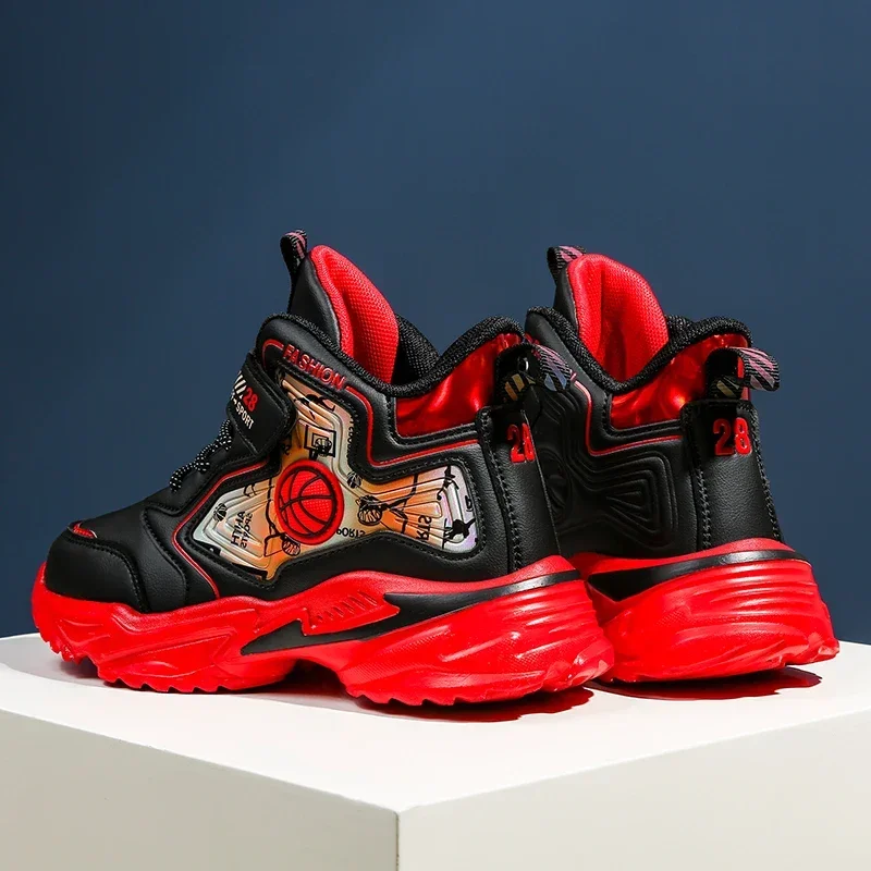 子供靴少年スニーカー革子供カジュアルスポーツテニススニーカーオリジナルバスケットボールノンスリップ少年靴 4 に 12 年