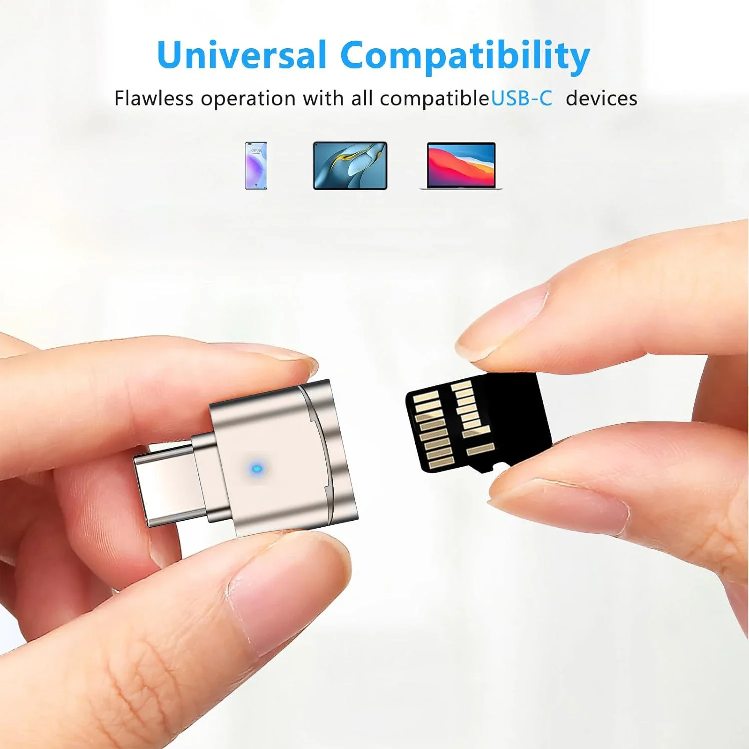 Type C TF Reader With Zinc Alloy Shell, SD Card Reader with USB C to USB Adapter, Suitable for Laptop, MacBook, Samsung Galaxy