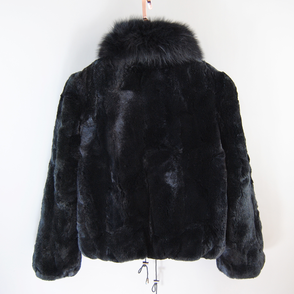 Hot Fashion Women Winter Warm Soft Quality Real Rex Rabbit Fur Coat Rex Rabbit Fur Short Jacket Big Real Fox Fur Collar Overcoat