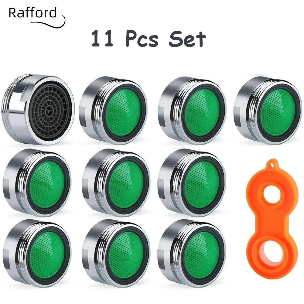 Rafford 11-teiliges Set wassersparender Wasserhahnbelüfter, austauschbarer Filter, gemischte Düse, M24, 24 mm Gewinde, Badezimmer-Wasserhahn, Bubbler-Zubehör