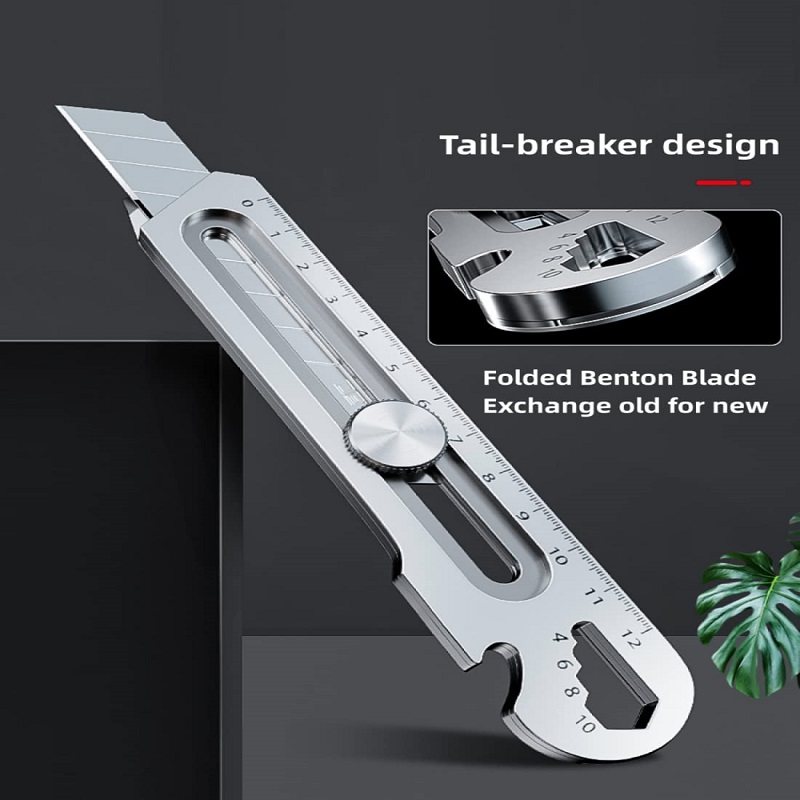 Couteau utilitaire multifonctionnel 6 en 1, en acier inoxydable, pour outils, papeterie tout usage, coupe-bouteille, ouvre-boîte, règle à vis