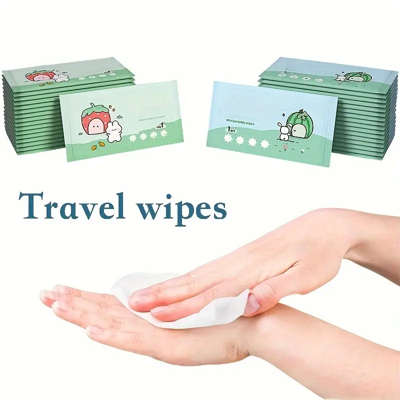 100/200 Portable Travel Wipes - Non-Woven Fabric Material, Easy to Carry Camping and Outdoor Hygiene Essentials, Including Cartoon Pattern Design and Tissue Box, Suitable for Hiking, Picnic, Travel, Fun Packaging, Safety Packaging