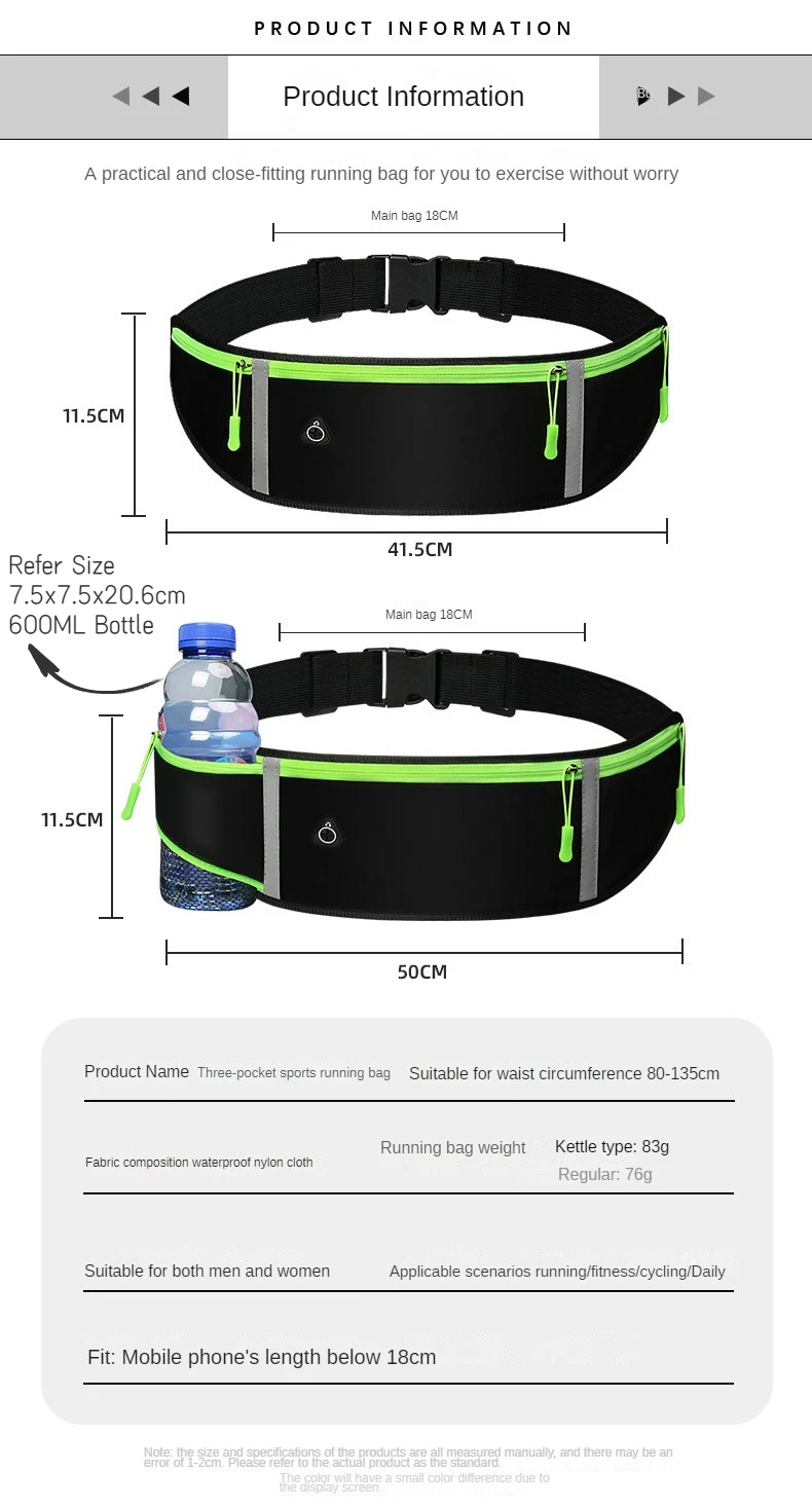 Riñonera deportiva para correr y trotar para hombre y mujer, bolsillo impermeable para teléfono móvil, cinturón Invisible con cremallera, para gimnasio al aire libre