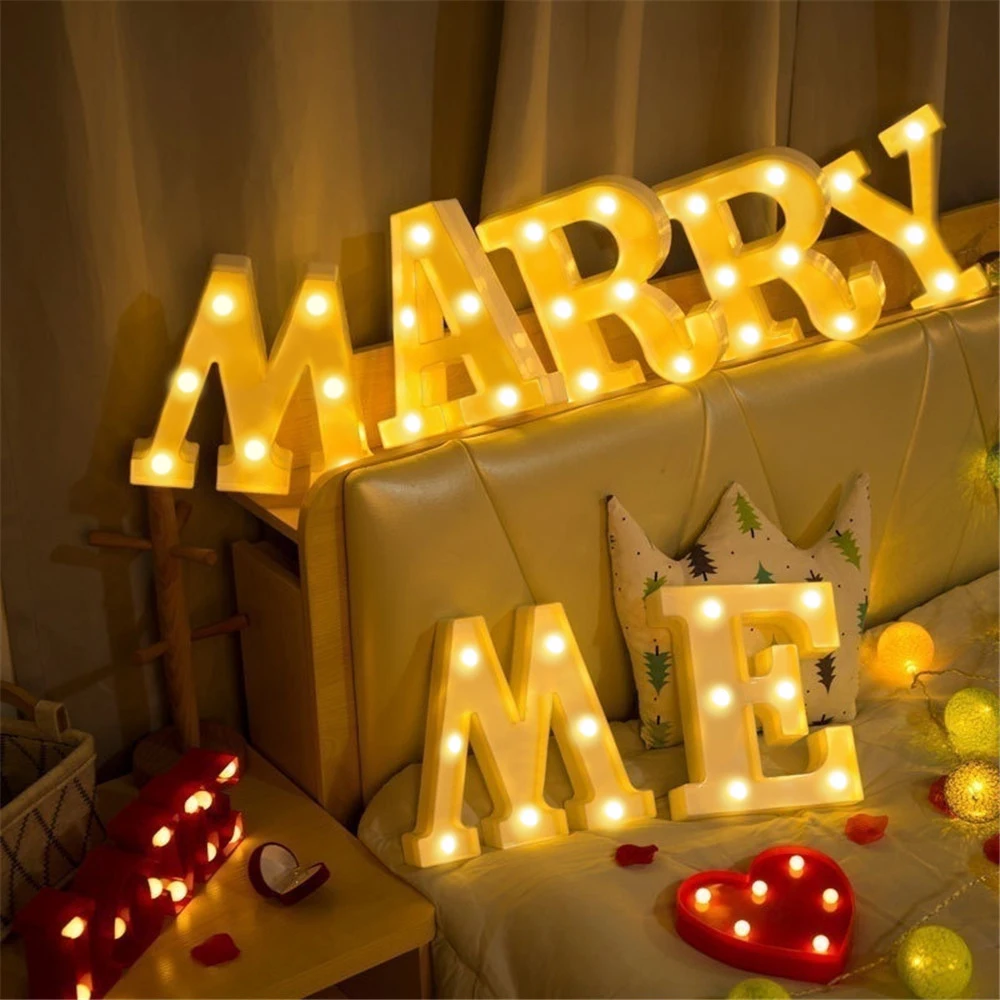 Ins vendita calda 26 lettere inglesi lampada di design a luce led per matrimonio compleanno proposta di luce colorata confessione notte a sorpresa