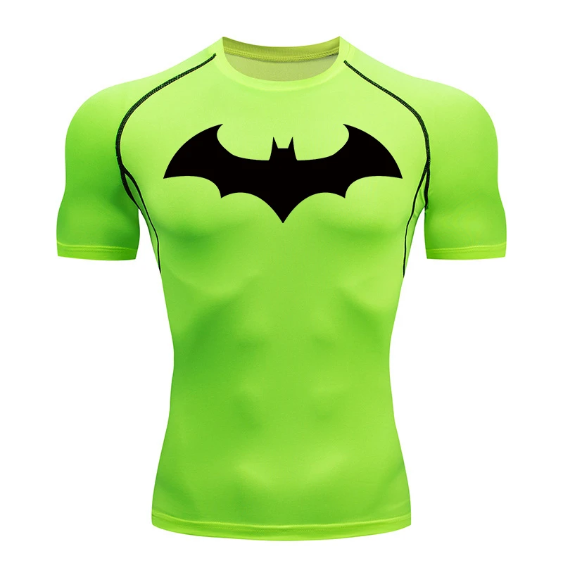 バットグラフィック圧縮シャツ男性用半袖ラッシュガードジムトレーニングランニング Tシャツ夏アスレチック速乾 Tシャツトップス