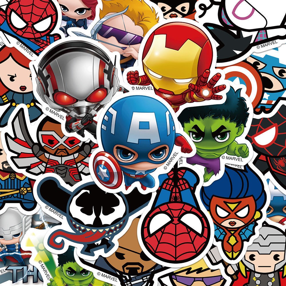 50 Uds. De pegatinas de dibujos animados de Los Vengadores de Marvel, bricolaje, casco de motocicleta, monopatín, portátil, bicicleta, coche, pegatinas impermeables
