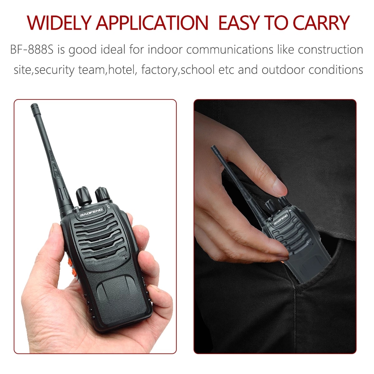 2pcs Baofeng BF-888S Long Range Walkie Talkie UHF 400-470MHz Ham Two Way Radio Comunicador Transceiver for Hotel Camping