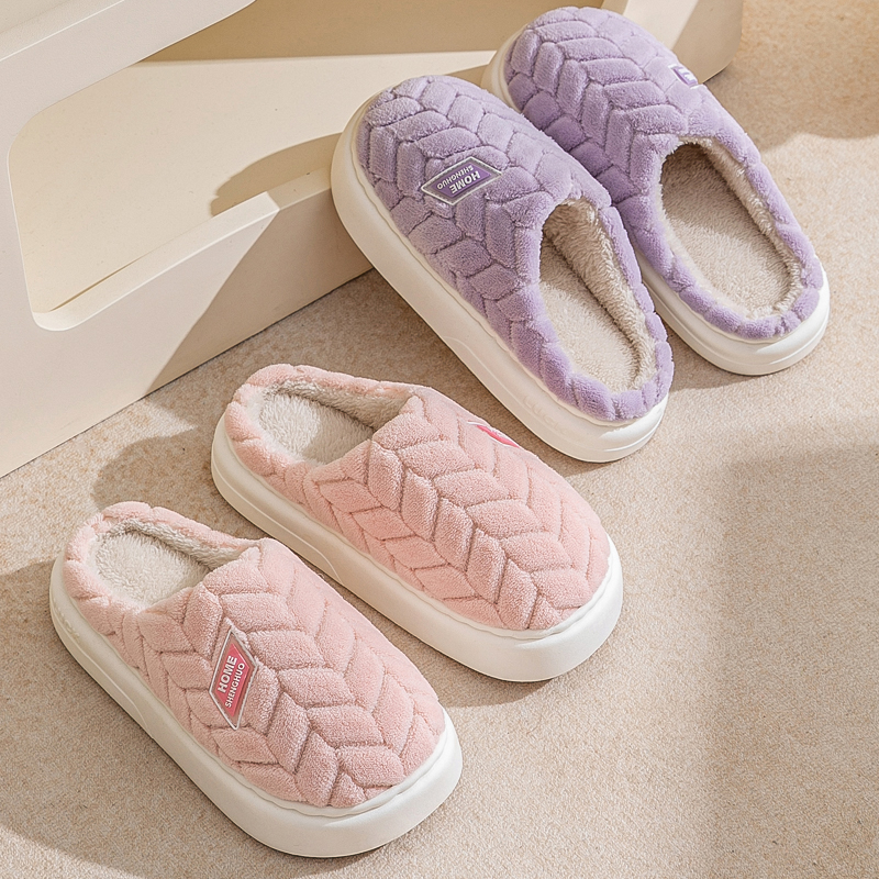 Nova moda concisa casal inverno toe envoltório quente chinelos macios antiderrapantes slides para mulheres homens indoor plana casa sapatos de algodão