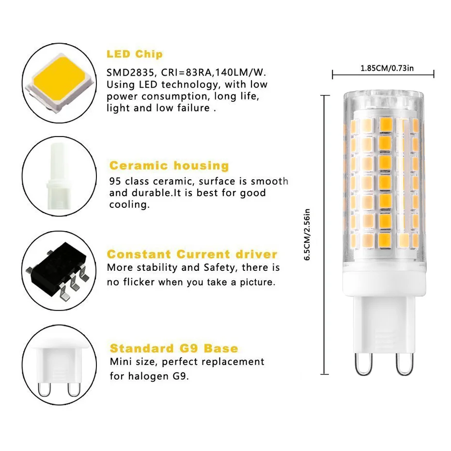 G9 ledランプAC220V 110v無ちらつき調光led電球2835SMD 6ワット690LM超高輝度シャンデリアライト70ワットハロゲン交換ランプ