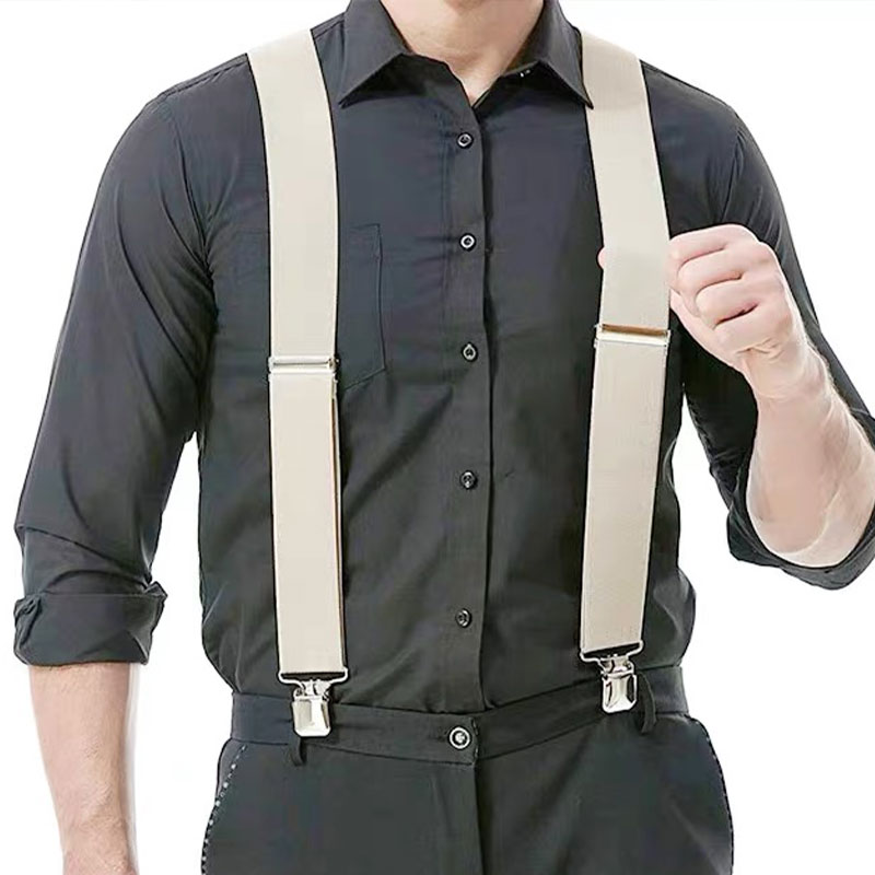 Mens Suspenders Wide X-Back Adjustable Solid Straight Heavy Duty Clip Suspenders for Work Jeans