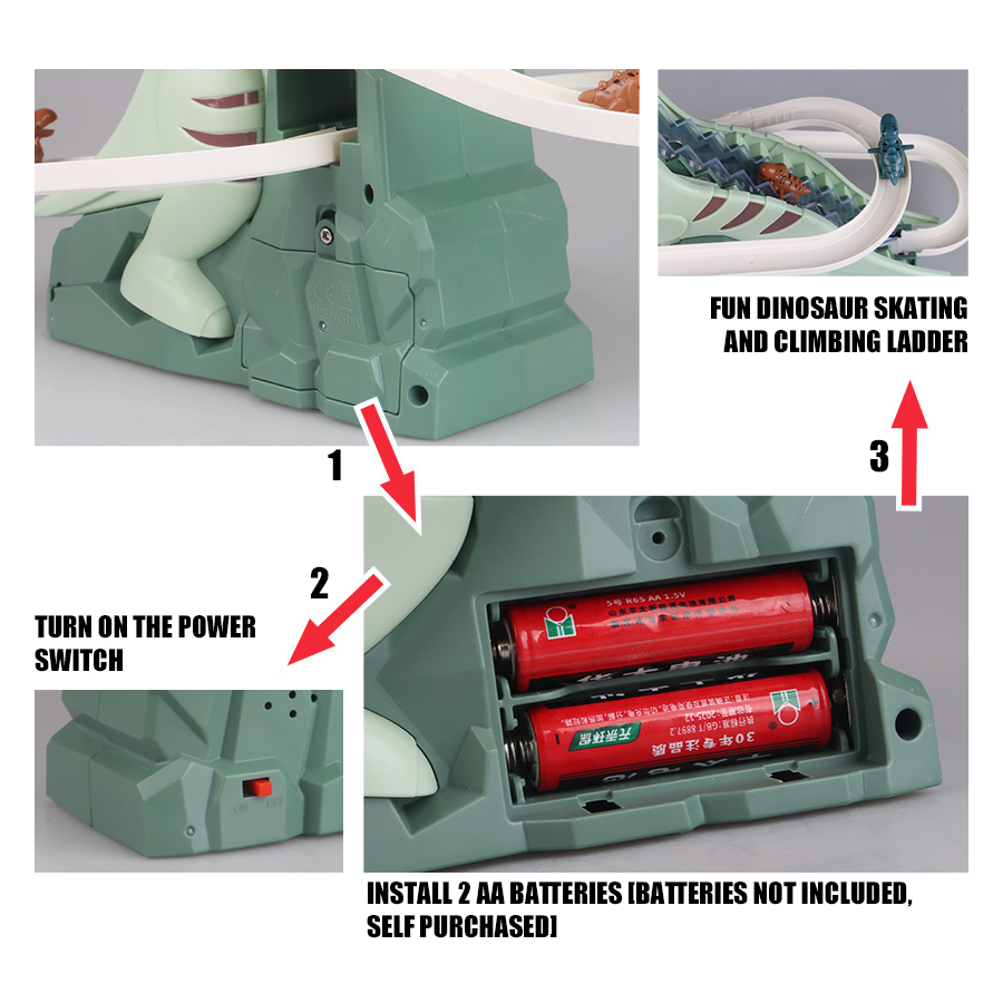 Brinquedo musical de escorregador de escalada de dinossauro com 3 dinossauros, carro de brinquedo de escorregador elétrico divertido de quebra-cabeça, presente de Natal de menino e menina de Halloween