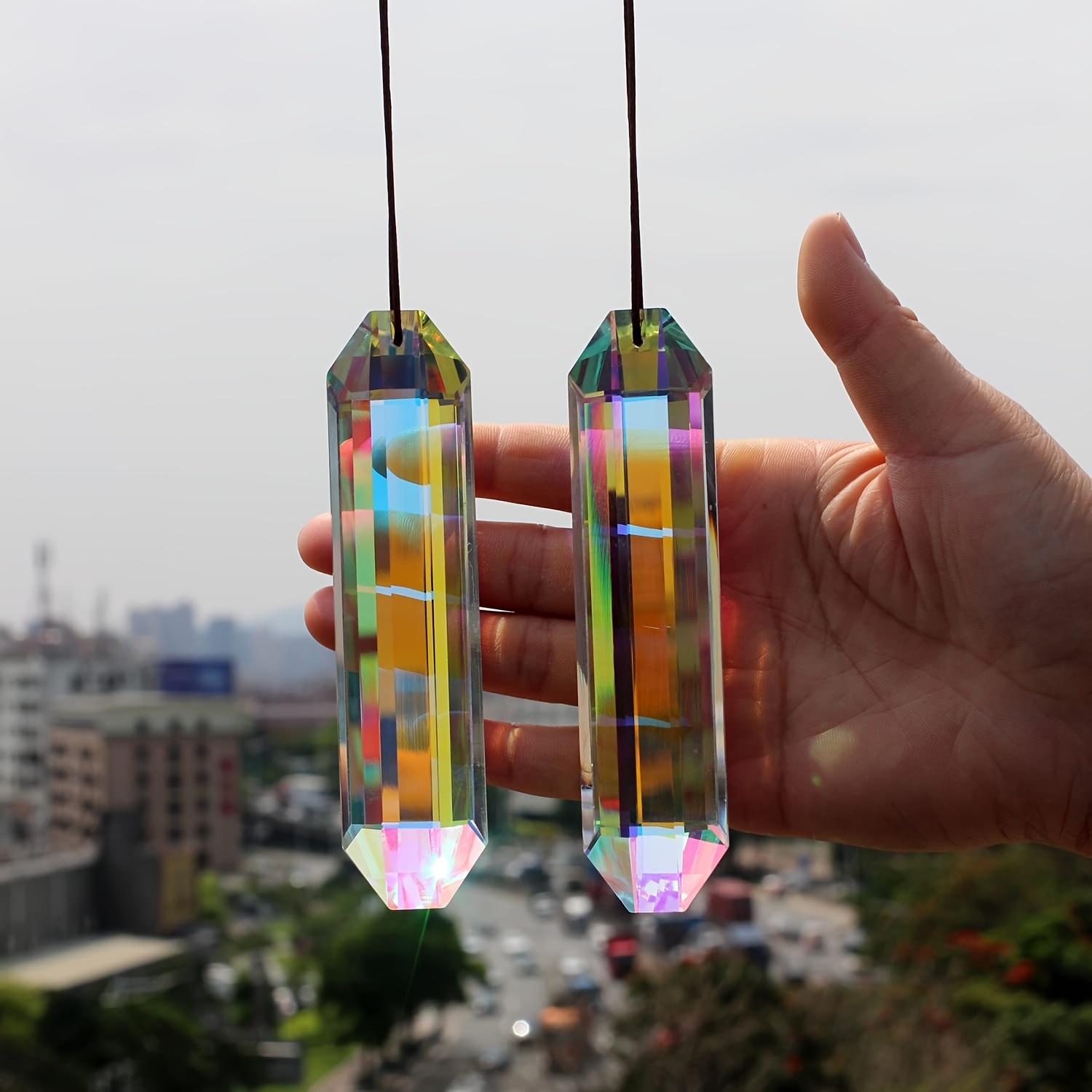 2 ชิ้น 12 มิลลิเมตร Suncatcher ปริซึมจี้สําหรับ Window, ABColor คริสตัล Stick Rainbow Maker สวนแขวน Sun Catcher เครื่องประดับ