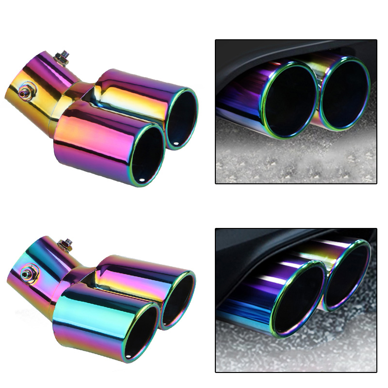 1PCS 2.5 "Inlaat Auto Auto Uitlaat Tip Rvs Dual Pipe Trim Gemodificeerde Auto Achterlichten keel Liner Voor De Meeste Auto's