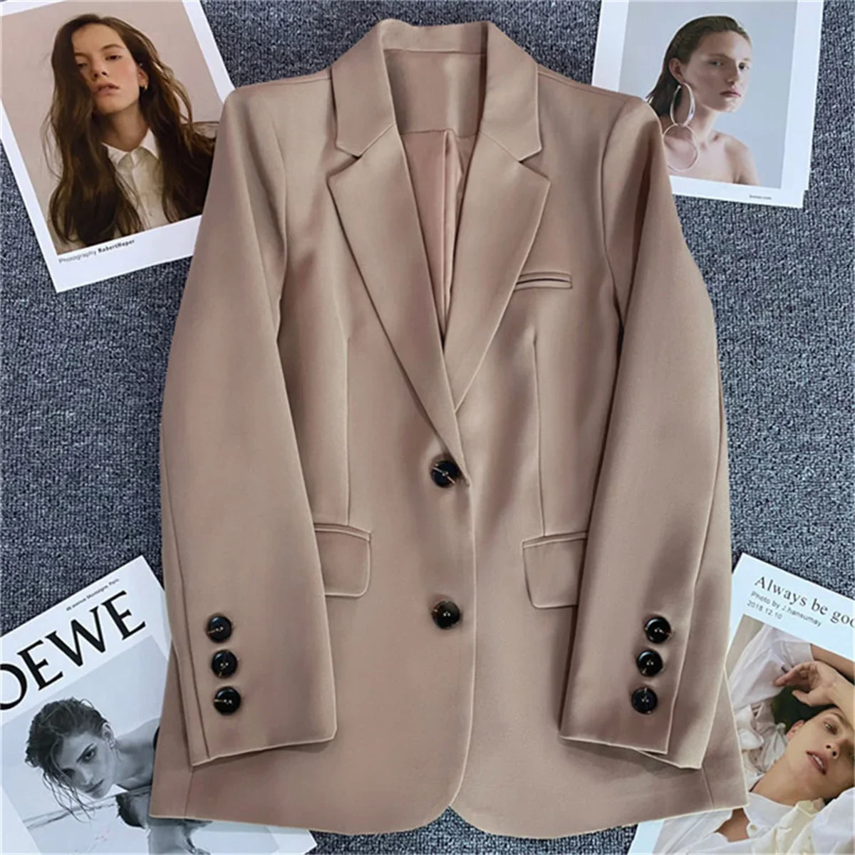 2024 女性ジャケット新韓国ファッション小さなスーツトップブラウンスーツコート服ルーズストレート気質スリムブレザー女性のための
