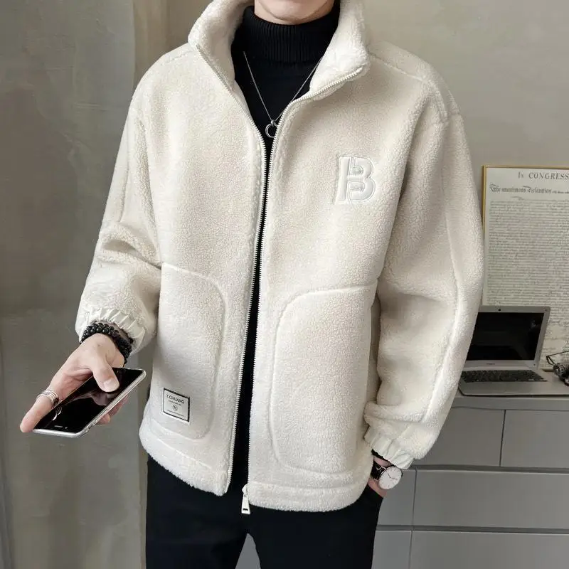 Abrigo Polar de invierno para hombre, chaqueta para hombre, Color sólido, holgado, cálido, moda, estilo informal, chaqueta de lujo para hombre, ropa de lana
