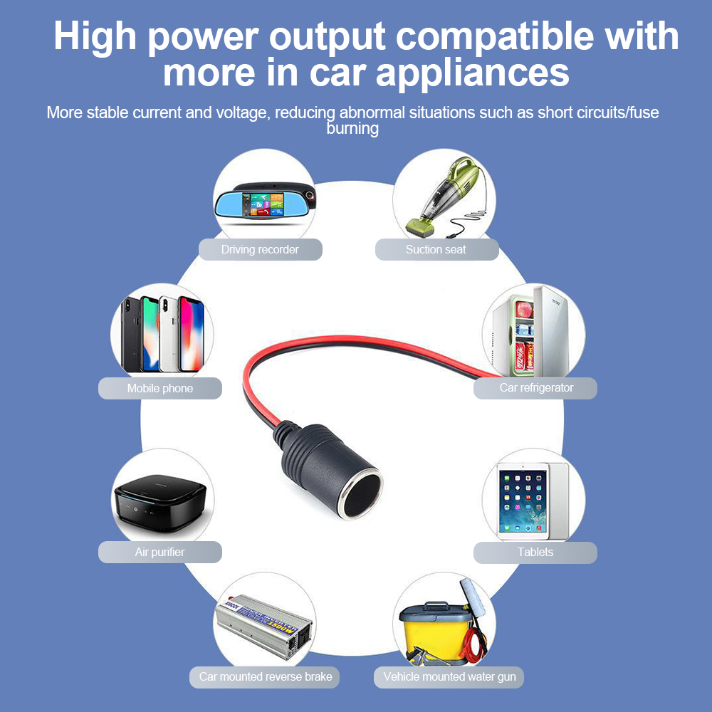 10A/15A/20A 최대 200W 자동차 마운트 담배 라이터 충전기 여성 소켓 플러그 30cm 케이블 커넥터 어댑터 범용 12v