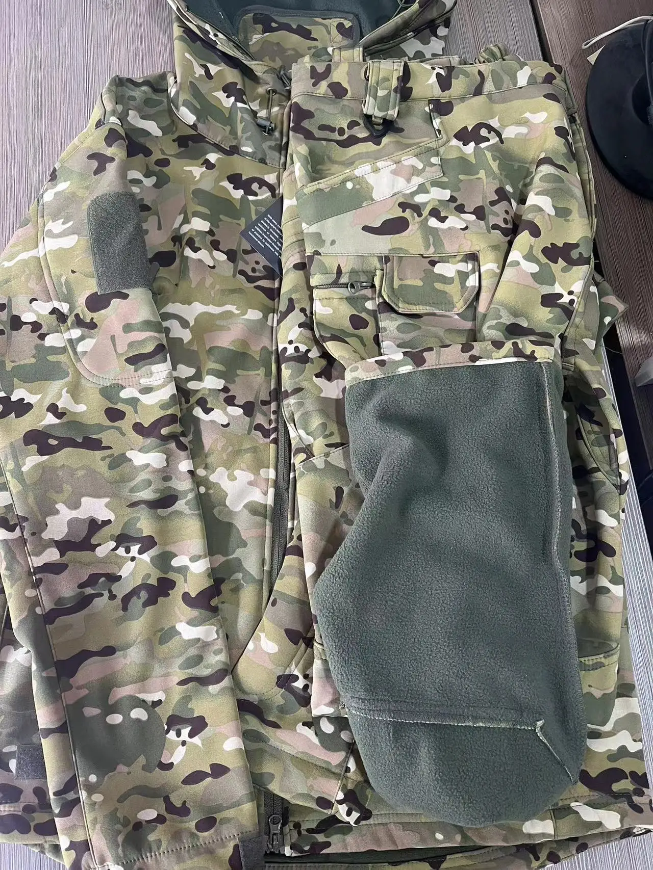 Chaquetas tácticas de invierno y otoño para hombre, trajes impermeables de lana elásticos, conjunto de chándales cálidos para pesca, senderismo y acampada, abrigo con capucha, S-5XL