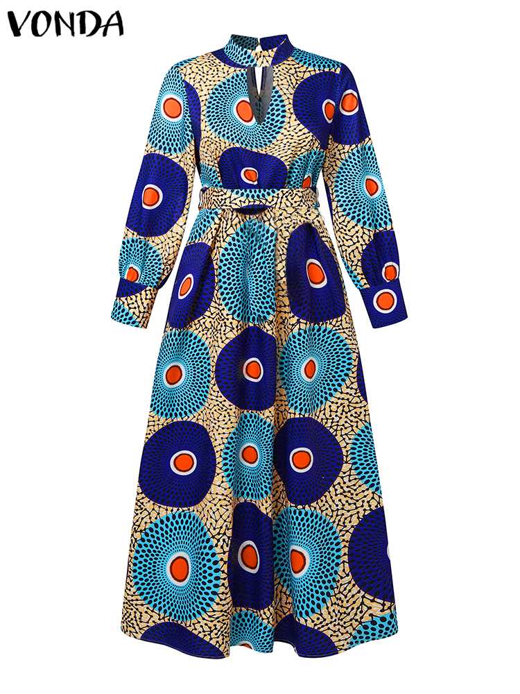 VONDA-Vestido largo de talla grande para mujer, prenda de manga larga, holgada e informal, con estampado Floral, para otoño, 2024