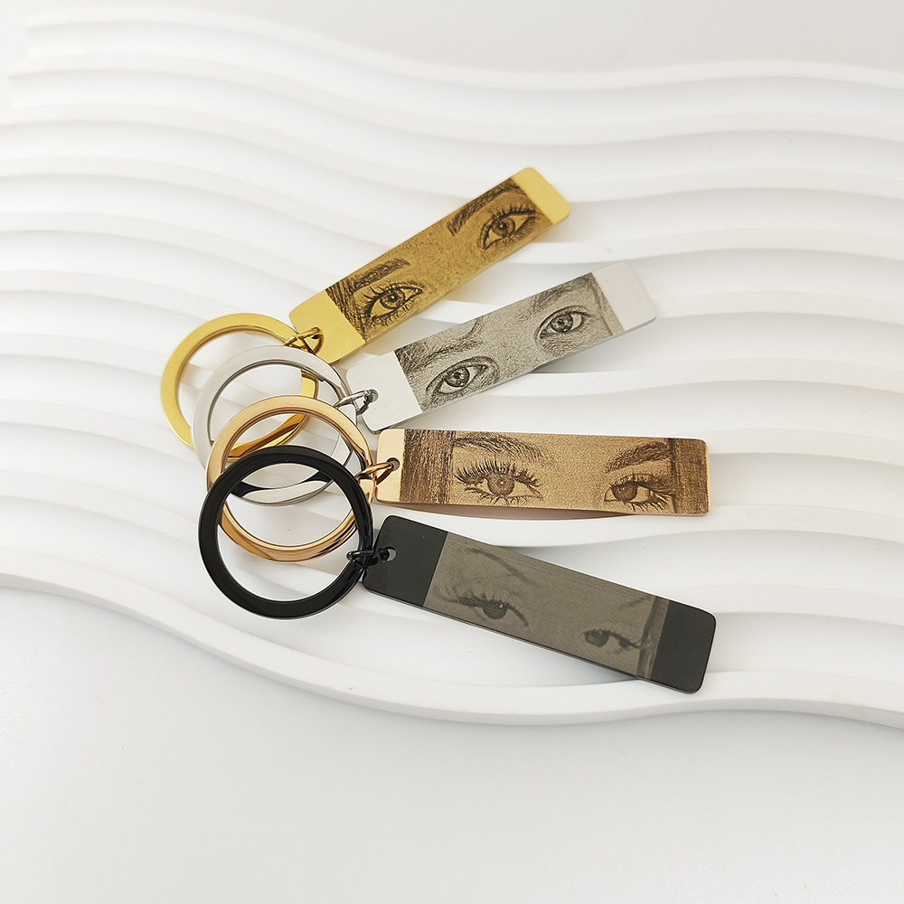 GoldButterly-Llavero personalizado con foto de ojos para pareja, llavero con foto de ojos grabados con láser, joyería de acero inoxidable, regalos para amante