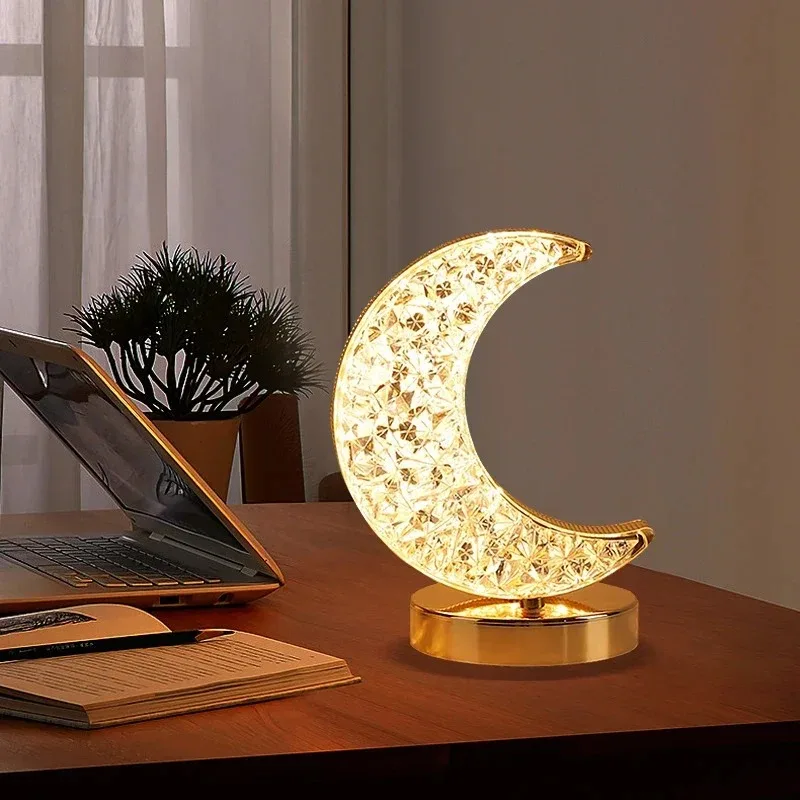 Luz nocturna de pista de cristal 3D con Control táctil, decoración del hogar para habitación de niñas, estética, USB, mesita de noche, mesa ambiental LED, lámpara de Luna 3D