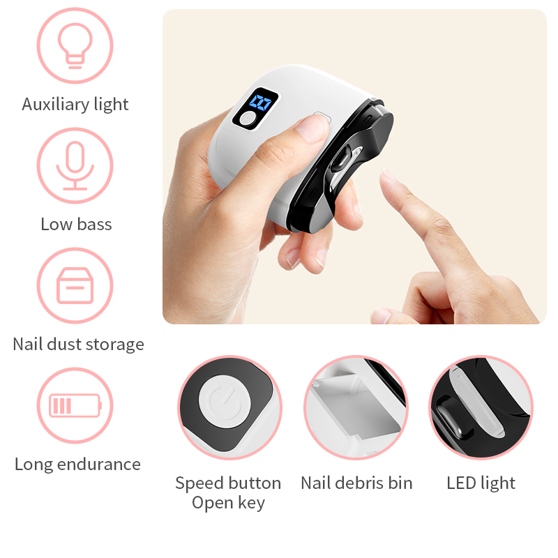 Cortador de unhas elétrico com 3 níveis de velocidade, cortador de unhas automático, armazenamento de clipe de unhas e luz LCD USB para adultos, idosos, bebês, crianças