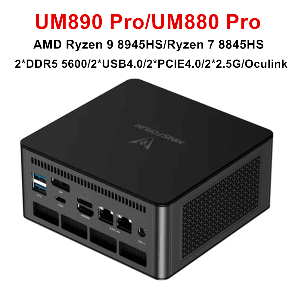 Minis forum gaming mini pc um890 um880 pro amd ryzen 9 8945hs 7 8845hs 2 * usb 4,0 2 * ddr5 2 * pcie 4,0 fenster 11 mini computer wifi6