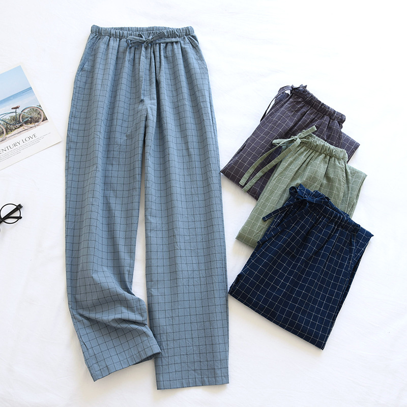 Pantalones de pijama para hombre, pijamas de algodón con diseño a cuadros, pantalones largos para primavera y verano, pantalones finos sueltos para dormir, pantalones para dormir para hombre de talla grande