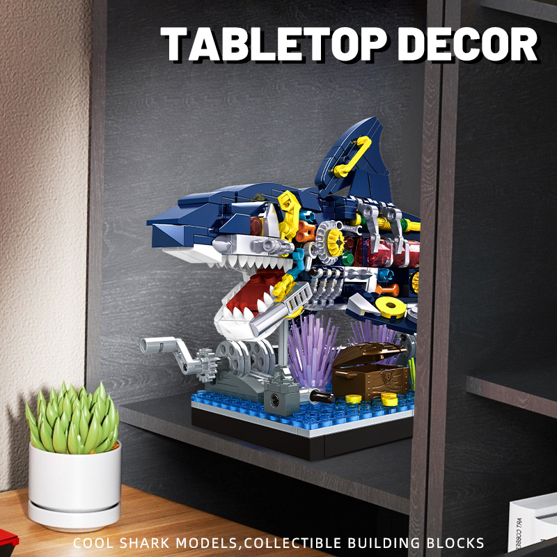 Ocean Shark Marine Biology Bouwsteenset, Zeedieren bouwsteen speelgoedhuis met displayrek, verjaardag, vakantiecadeaus