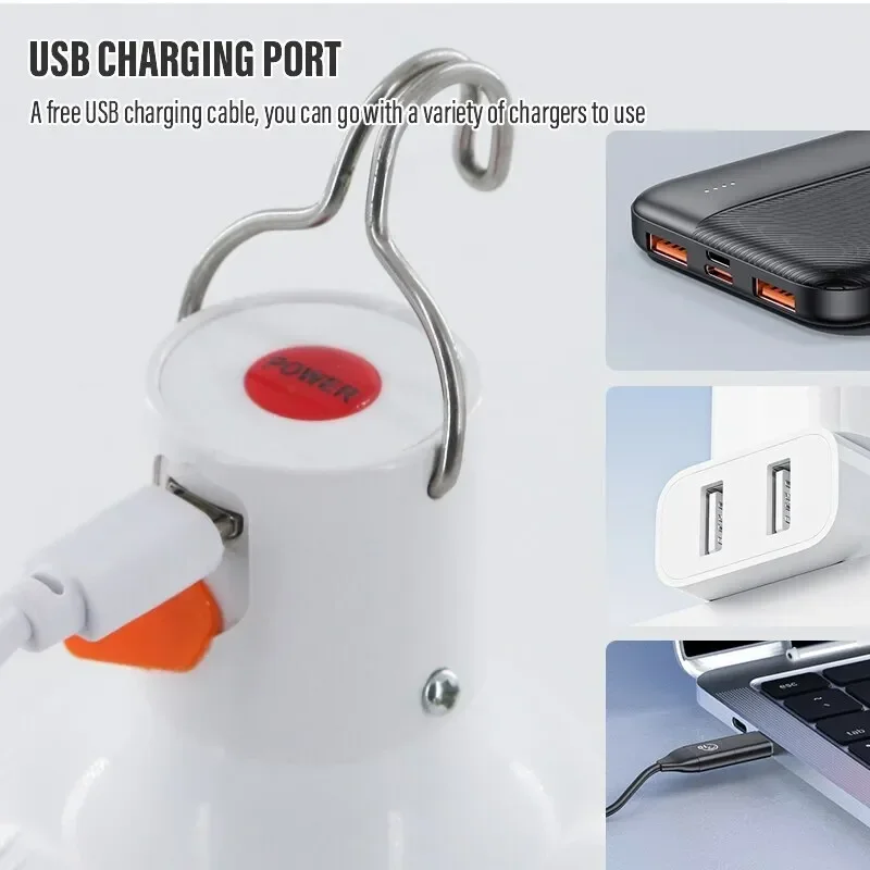 USB แบบชาร์จไฟได้ LED ไฟตั้งแคมป์แคมป์ชาร์จฉุกเฉินหลอดไฟ LED กันน้ำหลอดไฟประหยัดพลังงานแขวนเต็นท์ทำงาน
