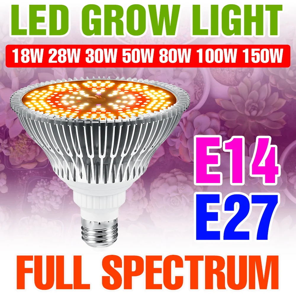 150W E27 LED Roślina Rosnąca Żarówka Pełne spektrum E14 Sadzonki warzyw Kwitnienie Owoce Uprawa Hydroponika Rosnąca Lampa