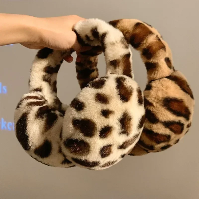 女性用厚手のヒョウ毛皮のイヤーマフ,暖かいイヤーカバー,y2kサイクリングアクセサリー,日本のjk,冬,保護,y2k